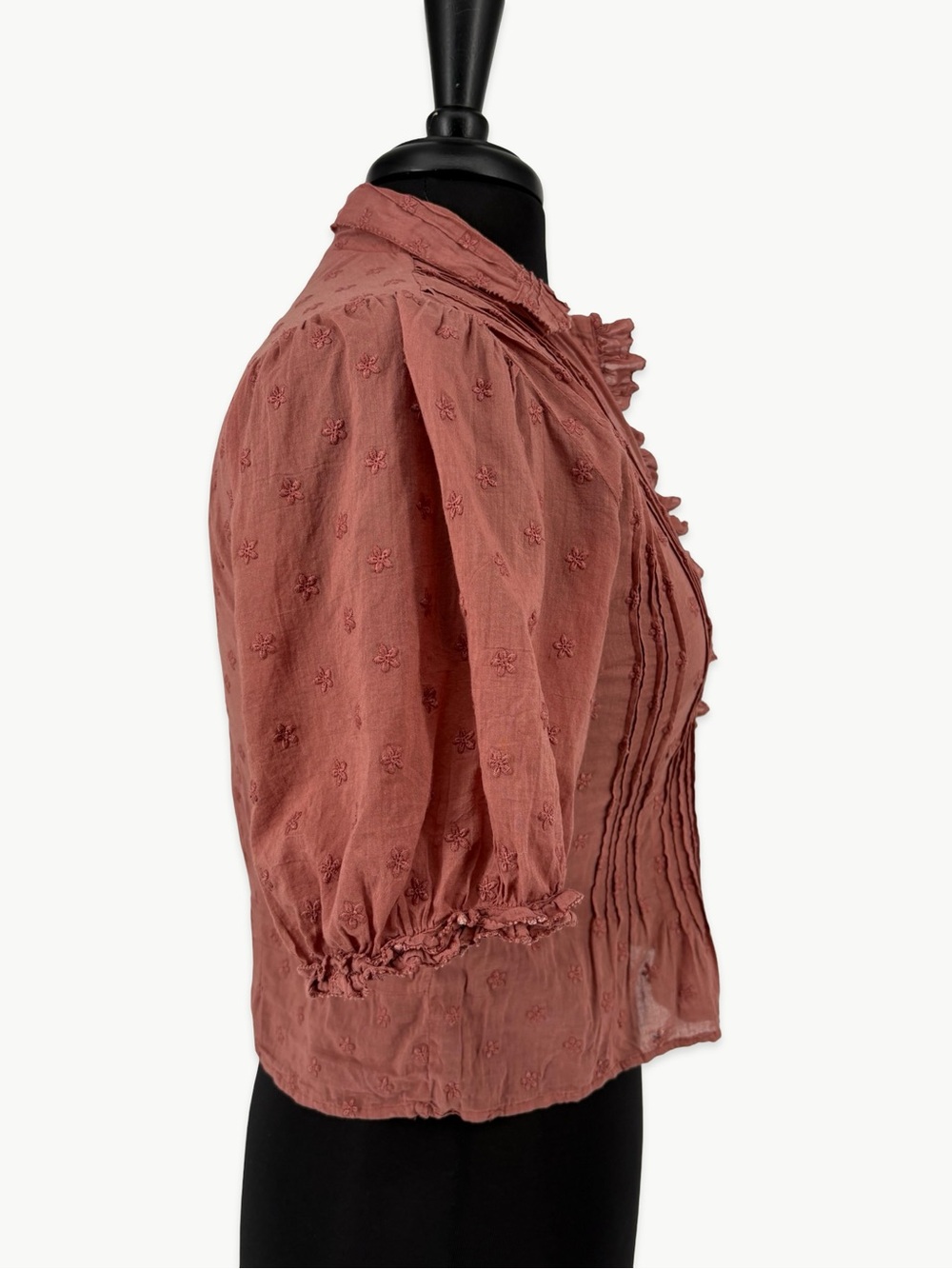 DÔEN Bird Top in Canyon Size Small Cotton Pintuck Ruffle Embroidered Blouse Rare - Picture 5 of 15